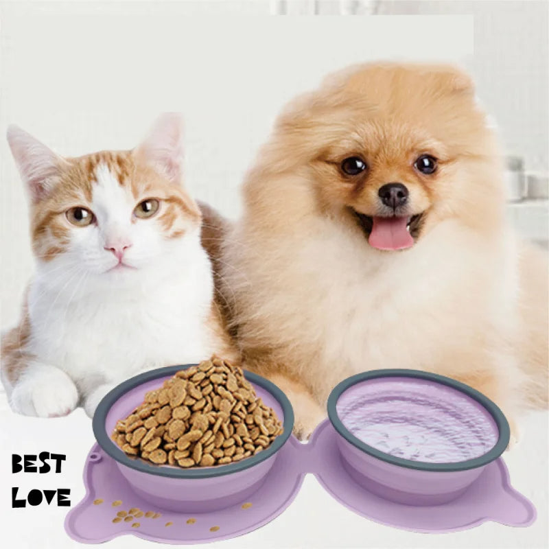 Dual-Compartment Collapsible Pet Travel Bowl – Eco-Friendly Silicone Feeder for Dogs & Cats