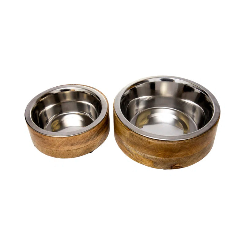 Elevated Mango Wood & Stainless Steel Dog Bowl – Eco-Chic Dining for Pets