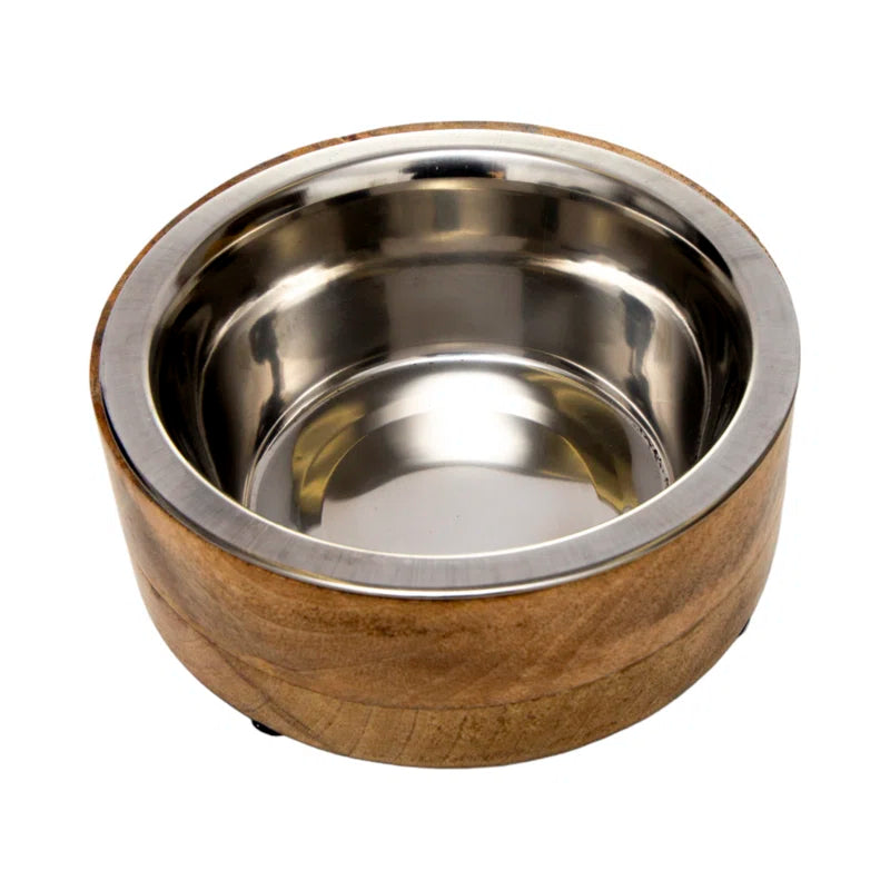 Elevated Mango Wood & Stainless Steel Dog Bowl – Eco-Chic Dining for Pets