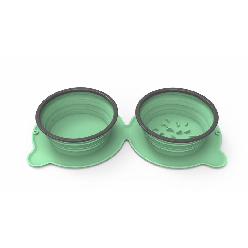 Dual-Compartment Collapsible Pet Travel Bowl – Eco-Friendly Silicone Feeder for Dogs & Cats