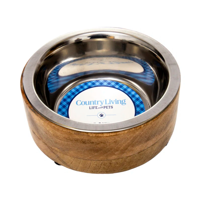 Elevated Mango Wood & Stainless Steel Dog Bowl – Eco-Chic Dining for Pets