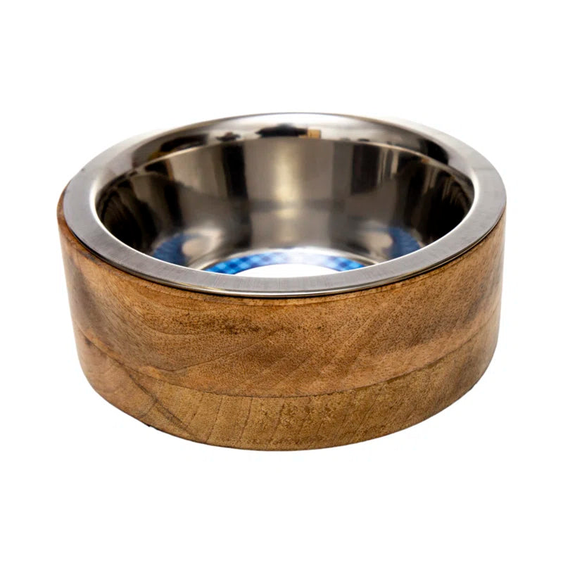 Elevated Mango Wood & Stainless Steel Dog Bowl – Eco-Chic Dining for Pets