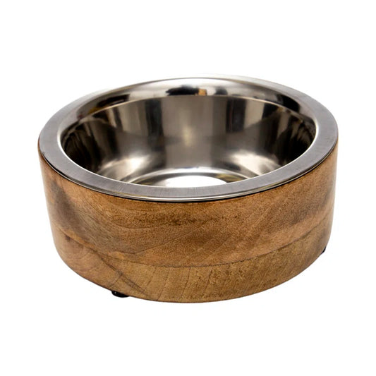 Elevated Mango Wood & Stainless Steel Dog Bowl – Eco-Chic Dining for Pets