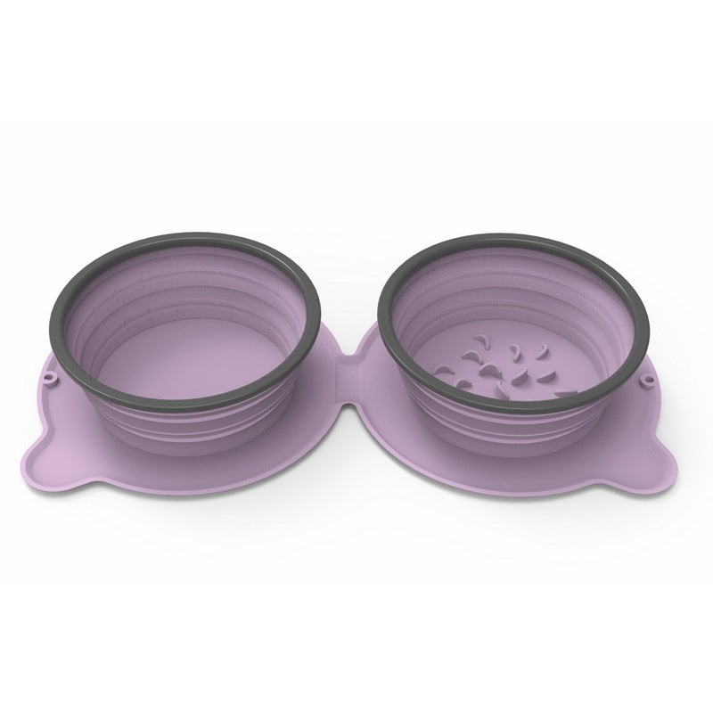 Dual-Compartment Collapsible Pet Travel Bowl – Eco-Friendly Silicone Feeder for Dogs & Cats