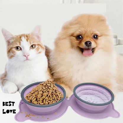 Dual-Compartment Collapsible Pet Travel Bowl – Eco-Friendly Silicone Feeder for Dogs & Cats