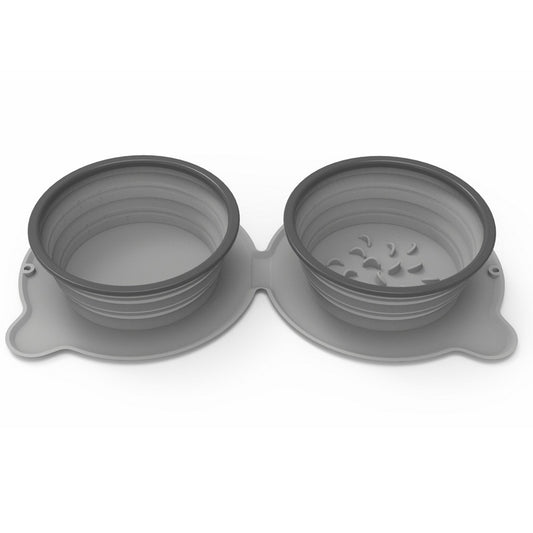 Dual-Compartment Collapsible Pet Travel Bowl – Eco-Friendly Silicone Feeder for Dogs & Cats