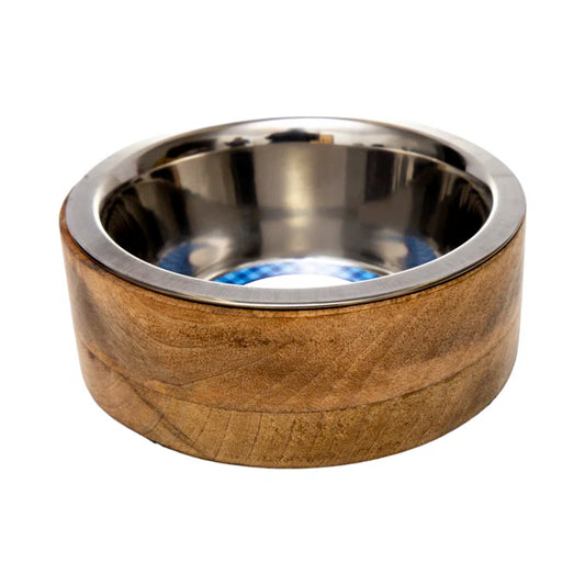 Elevated Mango Wood & Stainless Steel Dog Bowl – Eco-Chic Dining for Pets