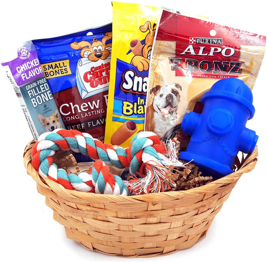 Joice 5-Piece Dog Gift Basket – Toys, Treats & Rope for All Sizes